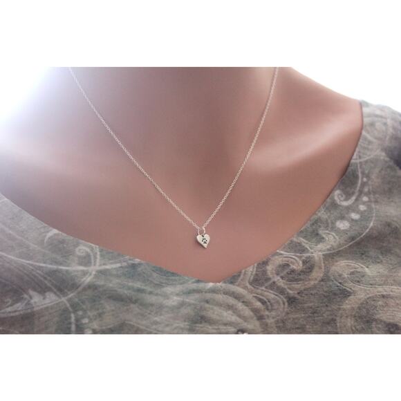 Sterling Silver Tiny Heart Paw Print Necklace - Picture 3 of 5